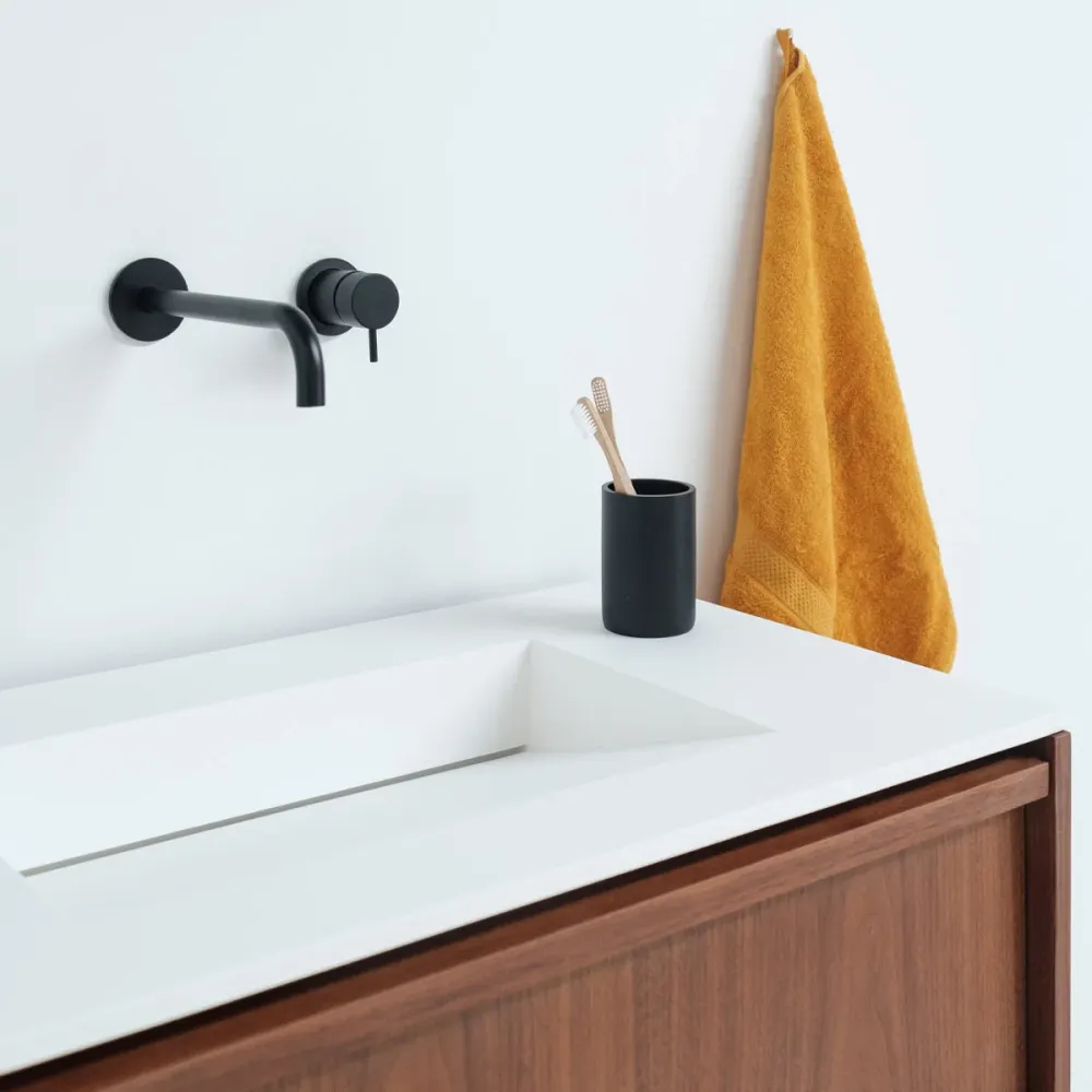 Conjunto de baño nogal Fien - 80 cm - Lavabo de solid Surface