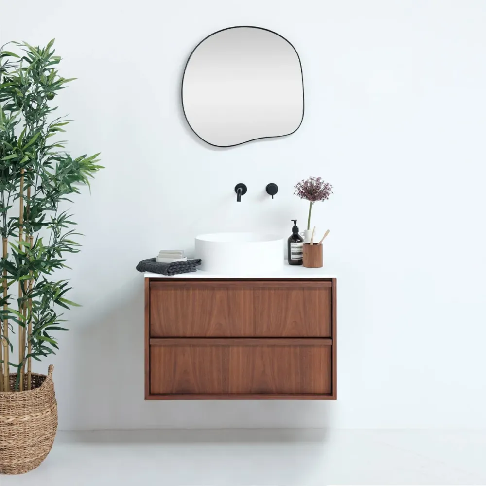 Conjunto de baño nogal Fien - Lavabos Sims de superficie maciza - 80 cm