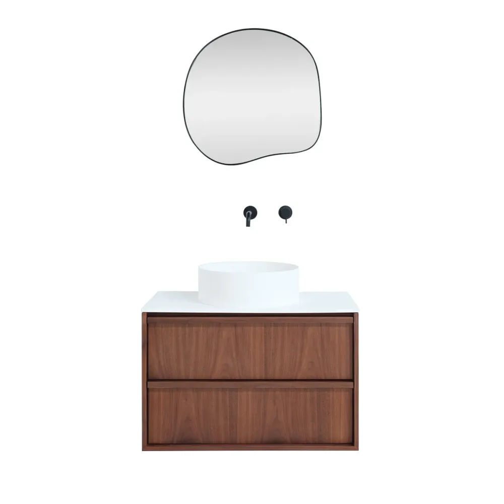 Conjunto de baño nogal Fien - Lavabos Sims de superficie maciza - 80 cm