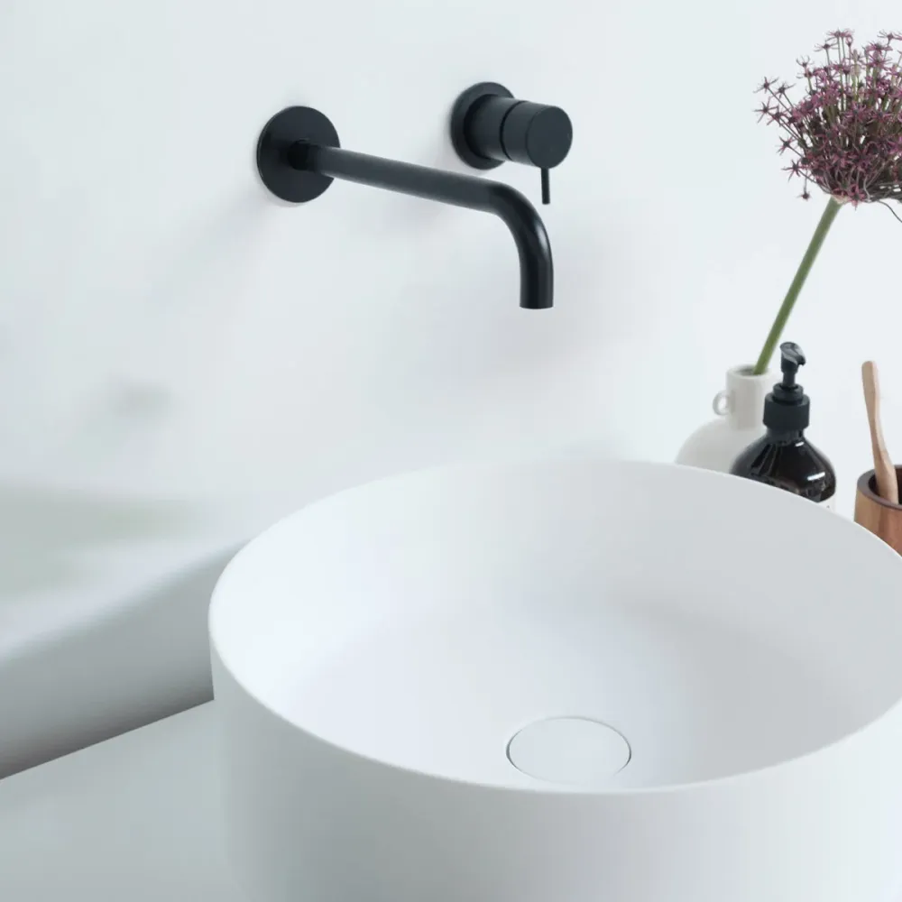 Conjunto de baño nogal Fien - Lavabos Sims de superficie maciza - 80 cm