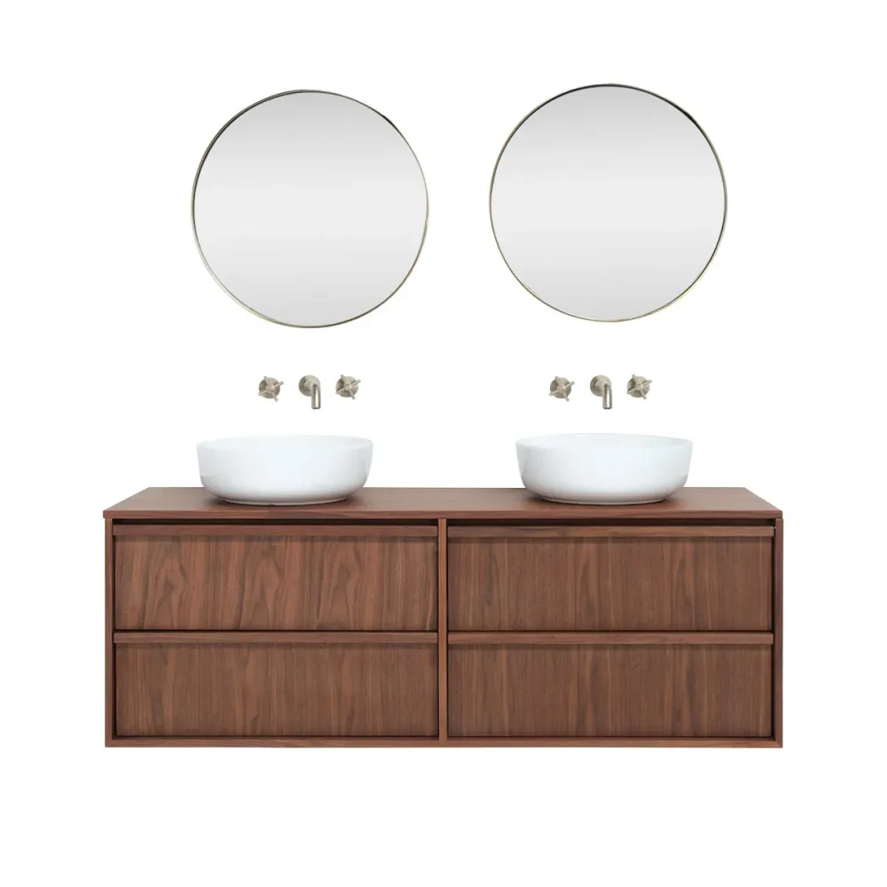 Conjunto de mueble de baño de nuez 150 cm - Lavabo de porcelana Alexis II - Fien