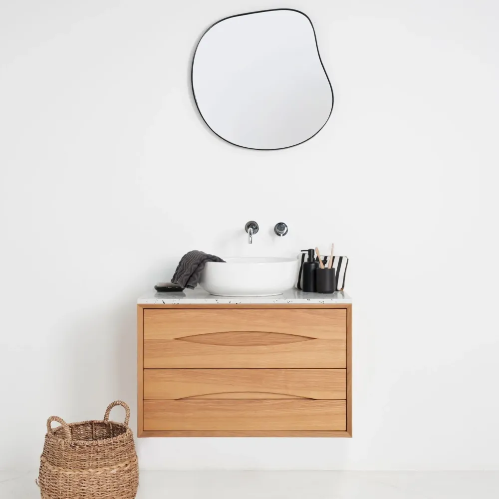 Conjunto de muebles de baño escandinavo Bill Oak - Alexis II - Aspecto terrazo - 80 cm