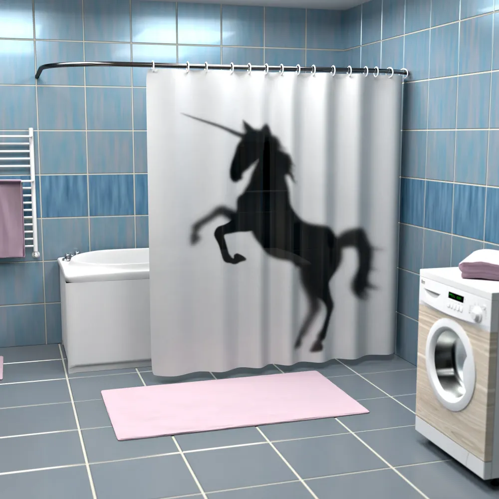 Cortina de ducha con silueta de unicornio