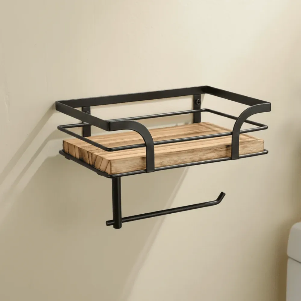 BATHNEST – Soporte de pared decorativo de hierro para toallas y almacenamiento de baño Cozey Maison