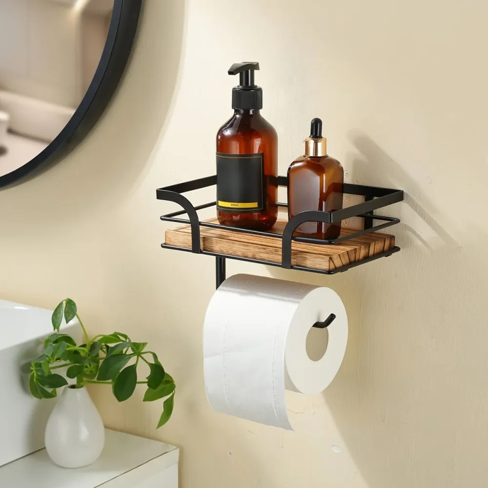 BATHNEST – Soporte de pared decorativo de hierro para toallas y almacenamiento de baño Cozey Maison
