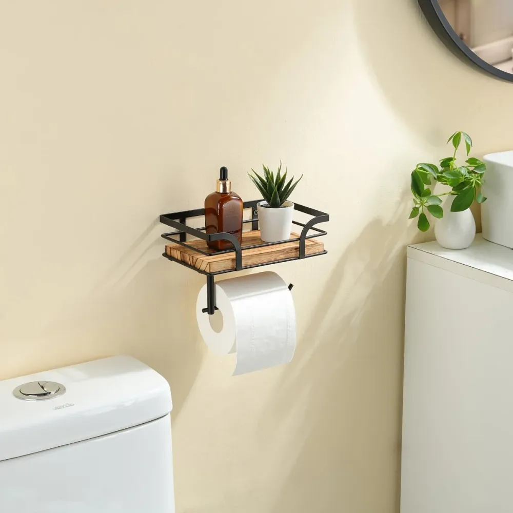 BATHNEST – Soporte de pared decorativo de hierro para toallas y almacenamiento de baño Cozey Maison
