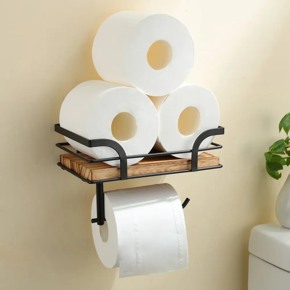 BATHNEST – Soporte de pared decorativo de hierro para toallas y almacenamiento de baño Cozey Maison