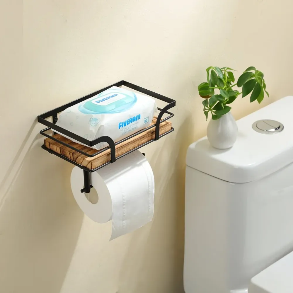 BATHNEST – Soporte de pared decorativo de hierro para toallas y almacenamiento de baño Cozey Maison