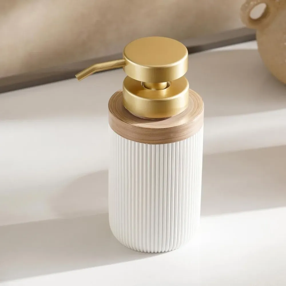 CERAVIA – Juego de baño blanco con jabonera, dispensador y vaso para decoración elegante del baño Cozey Maison