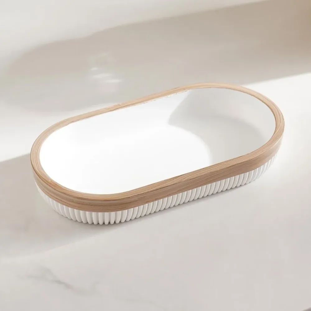 CERAVIA – Juego de baño blanco con jabonera, dispensador y vaso para decoración elegante del baño Cozey Maison