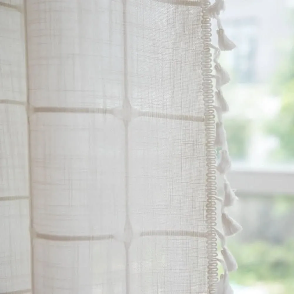COTTONHAVEN Cortina de ducha – Cortina de ducha de algodón suave con flecos para baños acogedores Naranja Cozey Maison