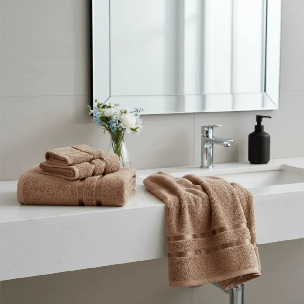 ELENORA CASA – Toallas de mano y rostro de algodón premium con diseño elegante Marron Cozey Maison