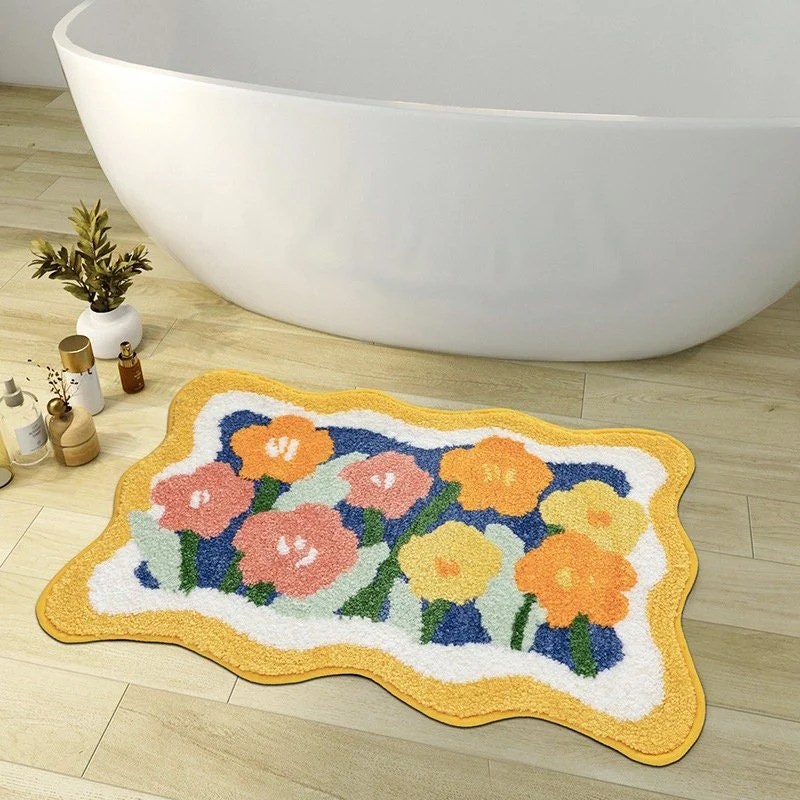 FLORAVIBE – Alfombrilla de baño con flores coloridas y elegante con superficie antideslizante Cozey Maison