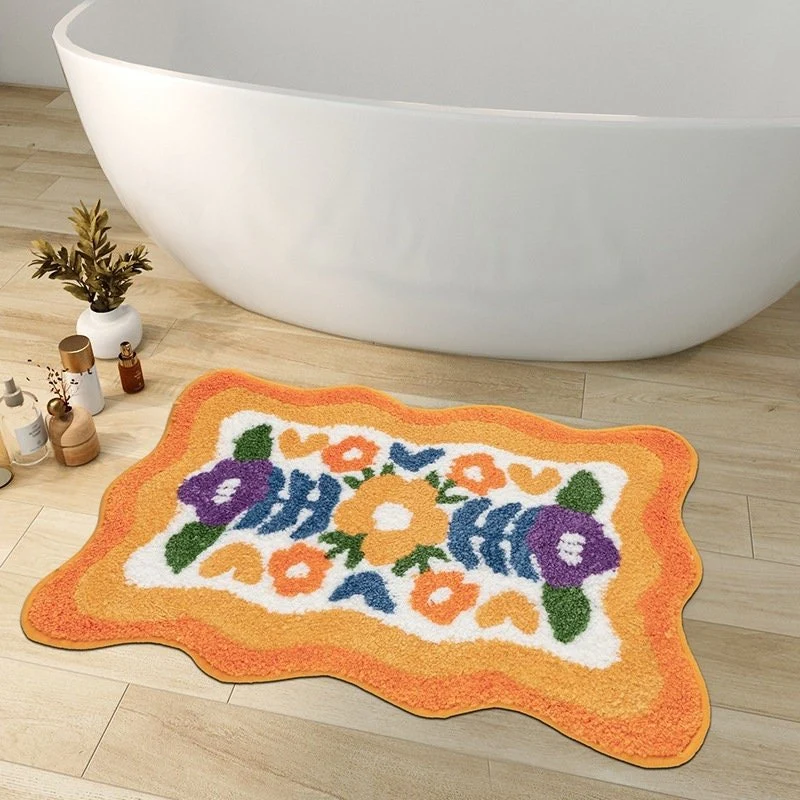 FLORAVIBE – Alfombrilla de baño con flores coloridas y elegante con superficie antideslizante Cozey Maison