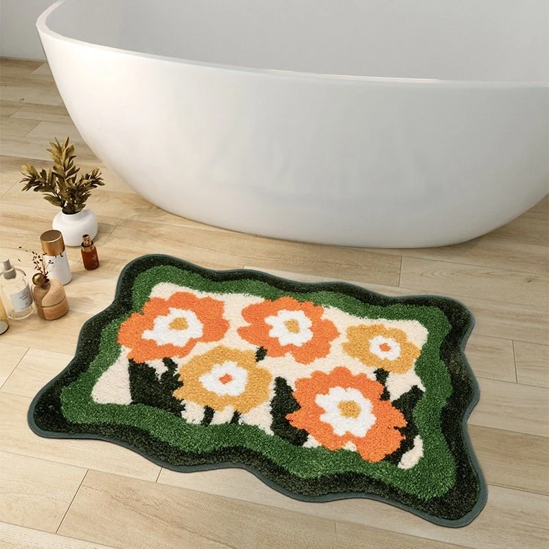 FLORAVIBE – Alfombrilla de baño con flores coloridas y elegante con superficie antideslizante Cozey Maison