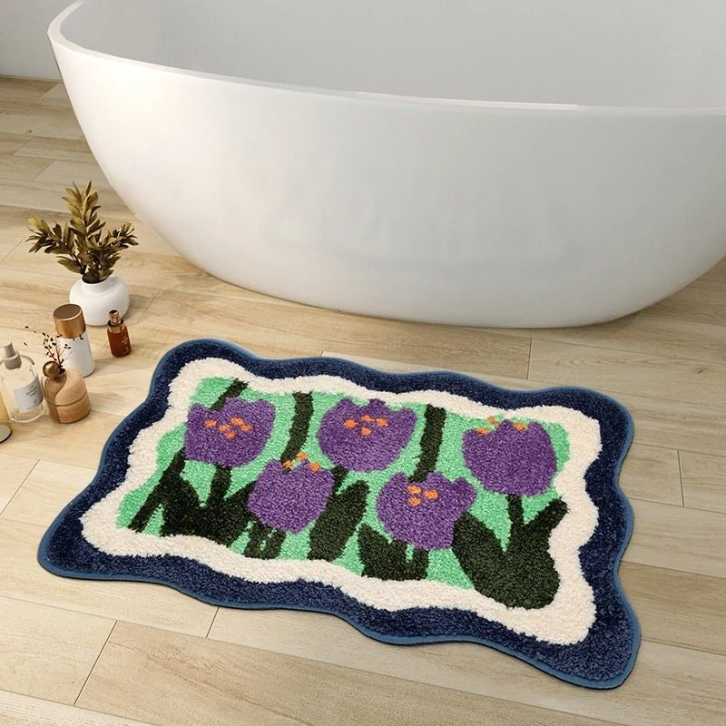 FLORAVIBE – Alfombrilla de baño con flores coloridas y elegante con superficie antideslizante Cozey Maison