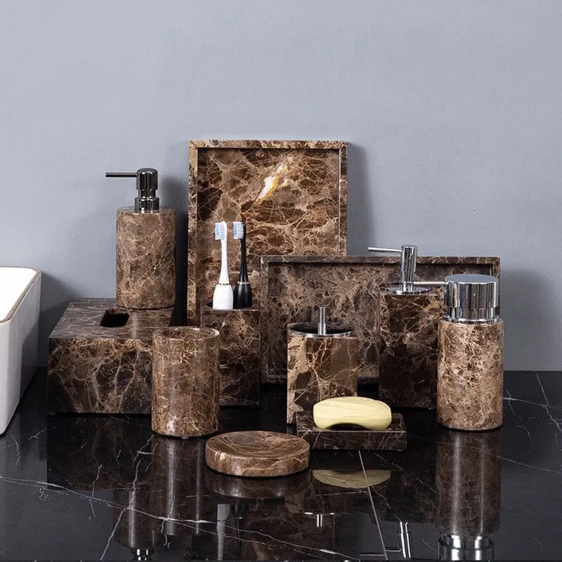 GRAFINOX – Esenciales lujosos para baño con acento de mármol oscuro para espacios elegantes Cozey Maison