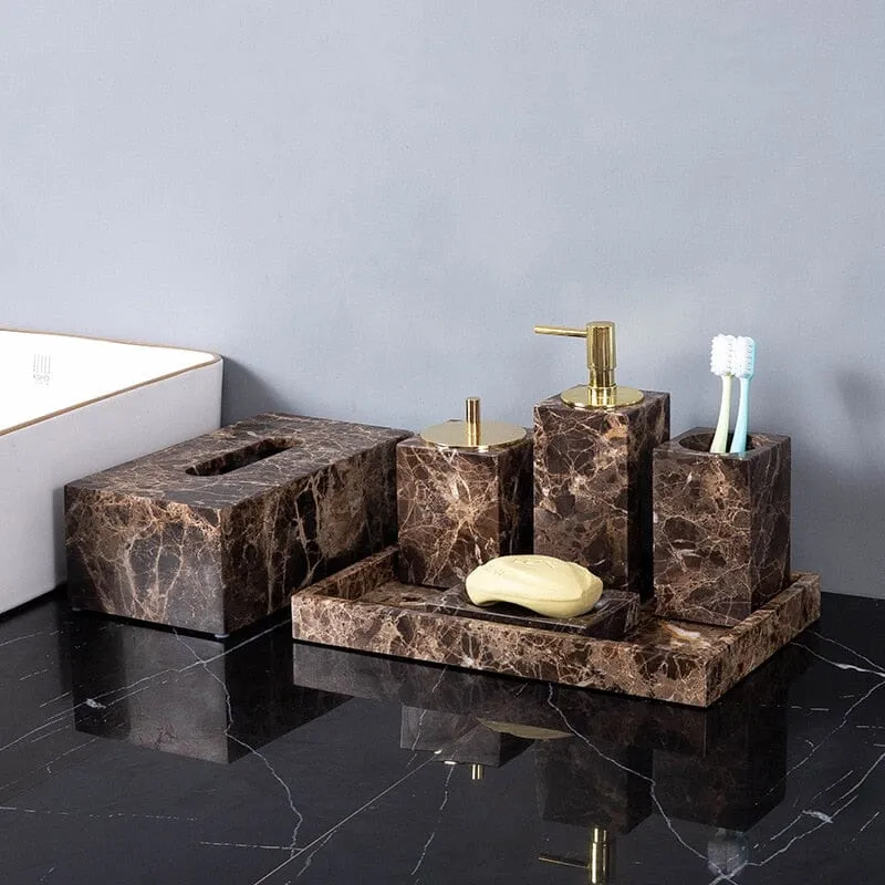 GRAFINOX – Esenciales lujosos para baño con acento de mármol oscuro para espacios elegantes Cozey Maison