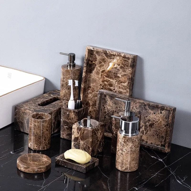 GRAFINOX – Esenciales lujosos para baño con acento de mármol oscuro para espacios elegantes Cozey Maison