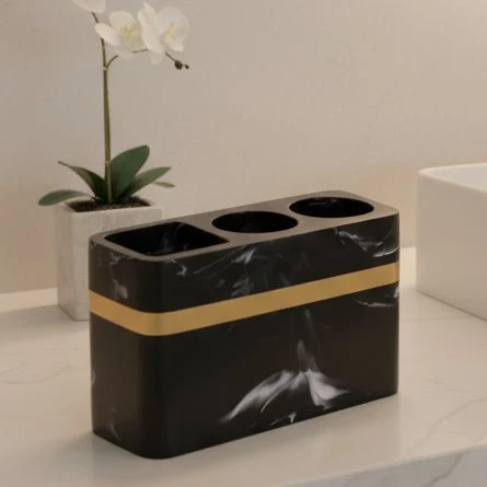 MARQUIS – Bandeja de presentación sofisticada de mármol negro para el baño con borde dorado Cozey Maison