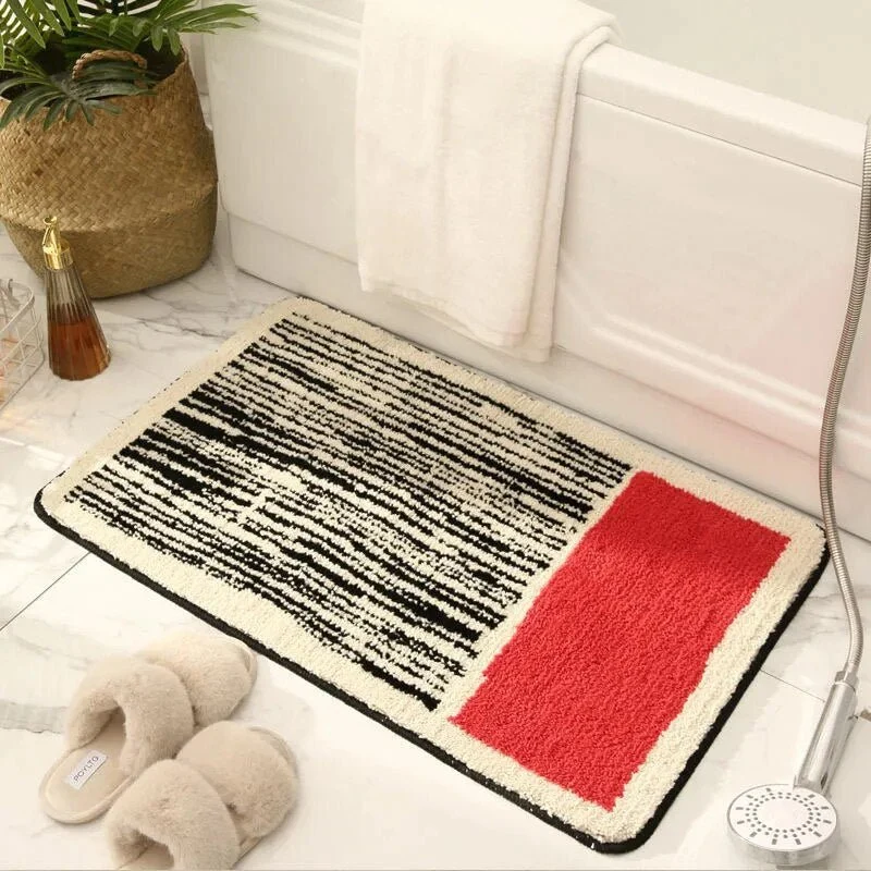 MODARIN – Alfombra de baño abstracta artística hecha mano con diseño antideslizante Cozey Maison