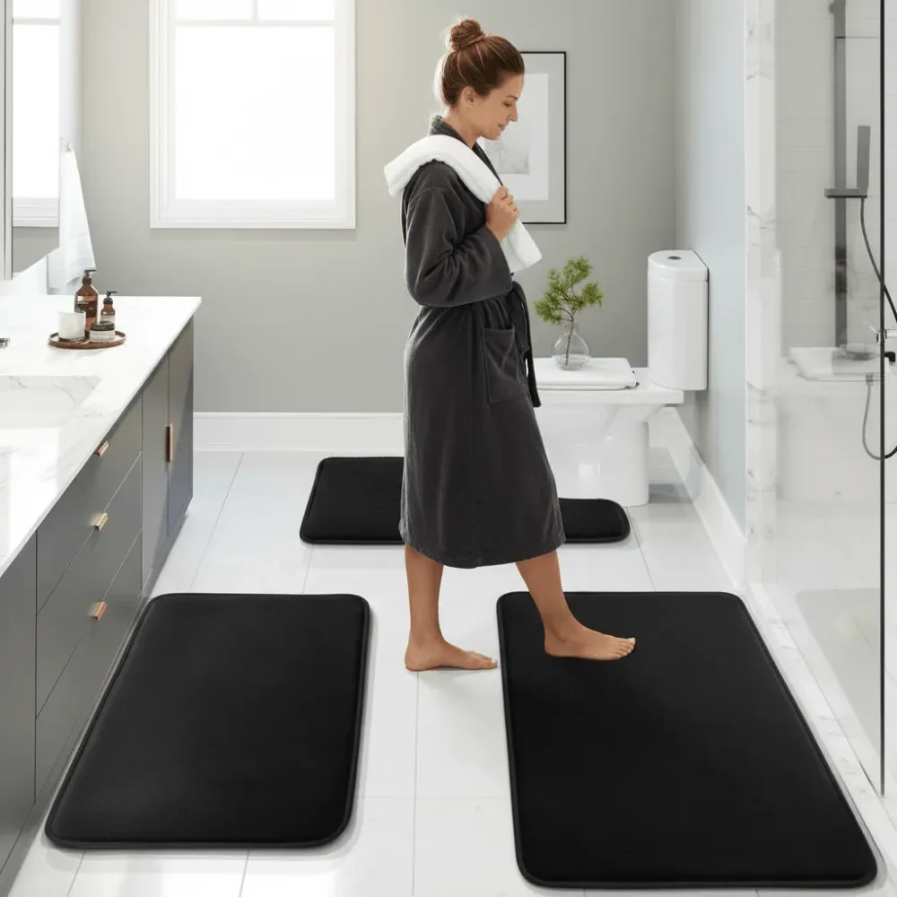 RELAXPAD – Juego de alfombrillas de baño de espuma viscoelástica ultrasuave con tela de secado rápido Gris Cozey Maison