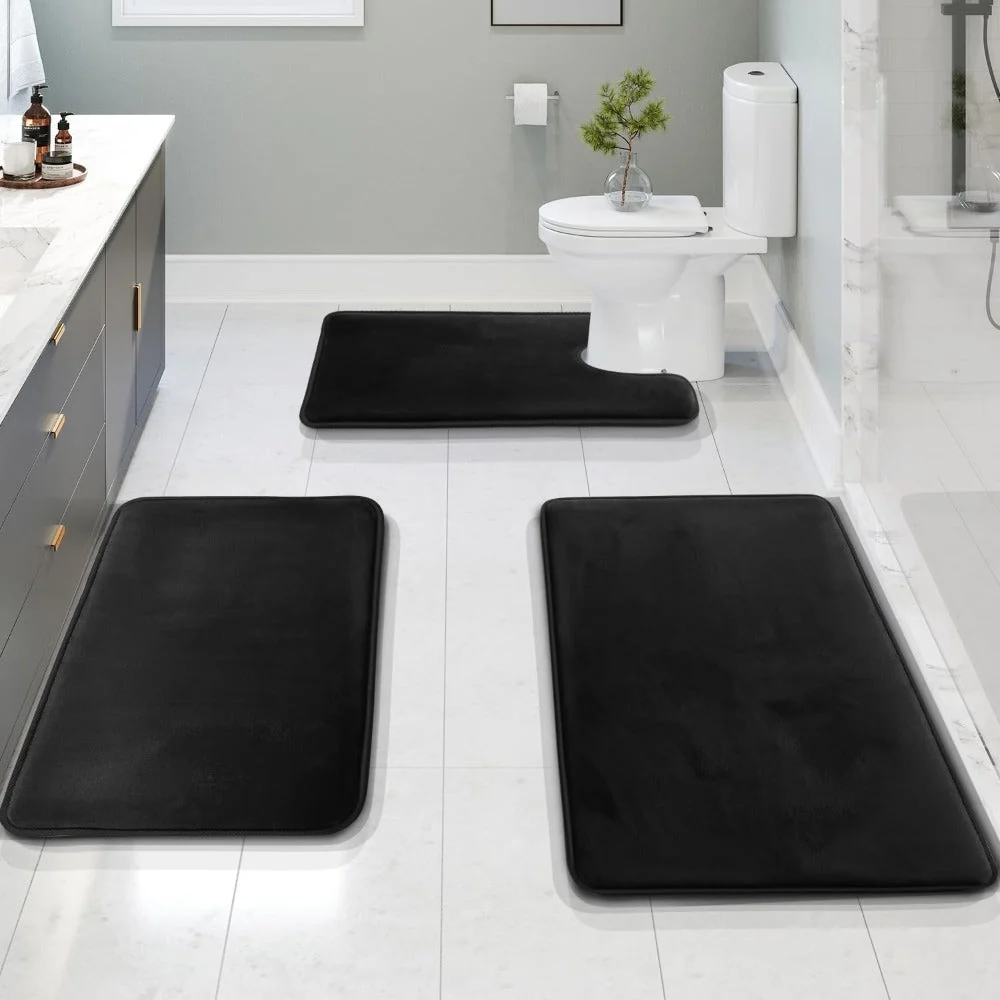 RELAXPAD – Juego de alfombrillas de baño de espuma viscoelástica ultrasuave con tela de secado rápido Gris Cozey Maison