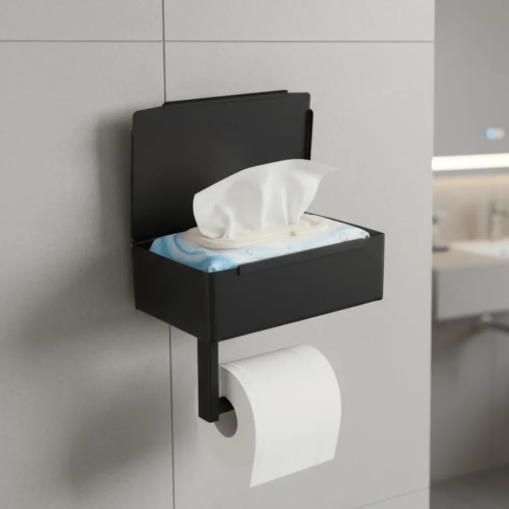 Soporte para papel higiénico StahlDeluxe – Acero inoxidable con compartimento multifuncional para su baño Cozey Maison