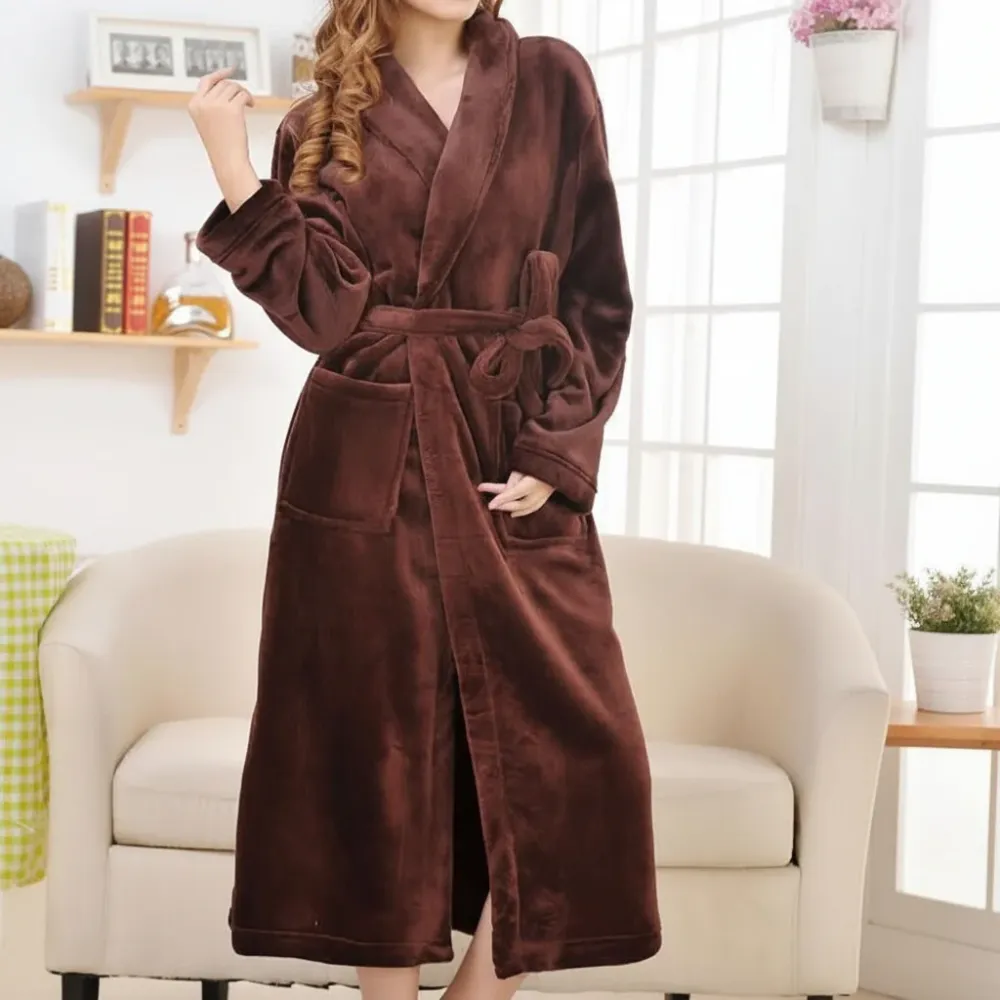 VELVETAURA – Albornoz largo de forro polar de primera calidad para damas Cozey Maison