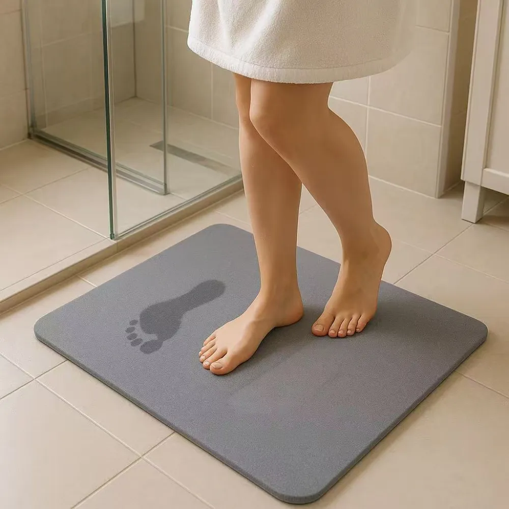 Alfombra de Diatomita 39x60cm Gris, Roca Natural Porosa, Ligera y Rígida, Ultra Absorbente, Antideslizante, Higiénica, Con...
