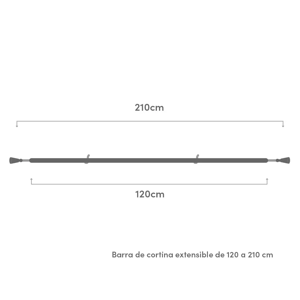 Barra de Cortina Extensible, Sencilla, Univerdal 2 escuadras y 2 terminales de Metal de Bola damdamgo