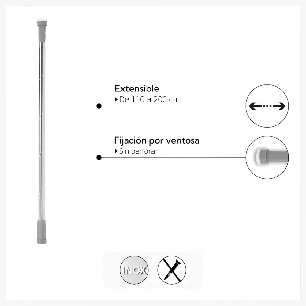 Barra de Ducha Extensible de Acero Inoxidable, Barra Cortina Baño Instalación Sin Perforar, Ajustable y Resistente, Color...