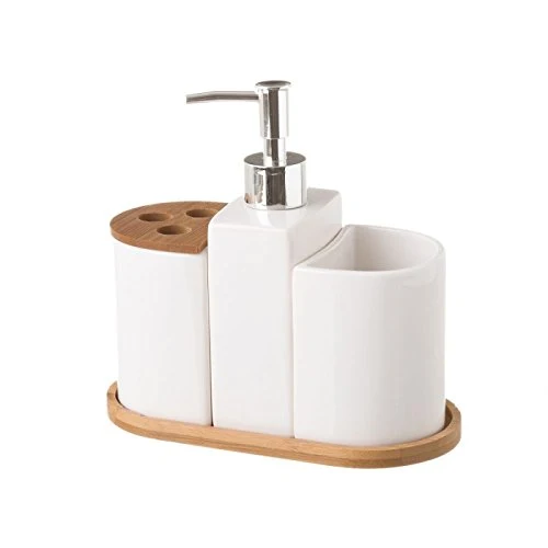 Dispensador y portacepillos de baño de cerámica Blanco nórdico para Cuarto de baño Fantasy damdamgo