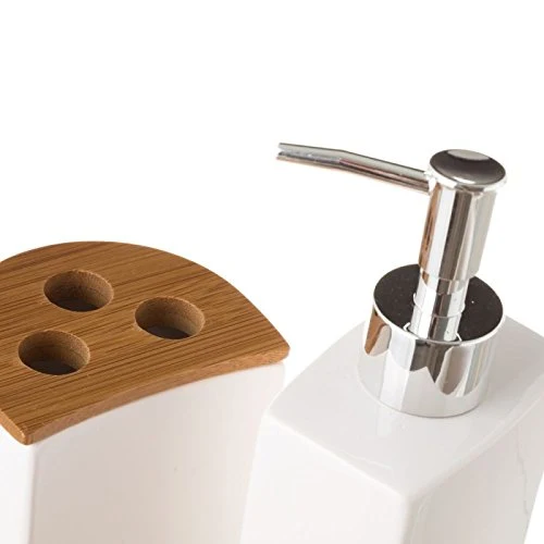 Dispensador y portacepillos de baño de cerámica Blanco nórdico para Cuarto de baño Fantasy damdamgo