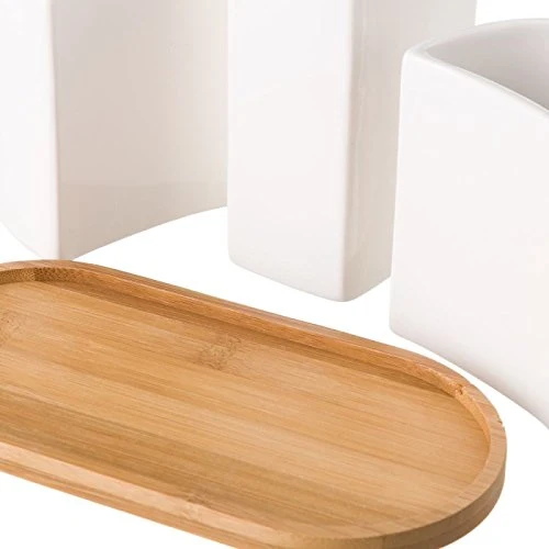 Dispensador y portacepillos de baño de cerámica Blanco nórdico para Cuarto de baño Fantasy damdamgo