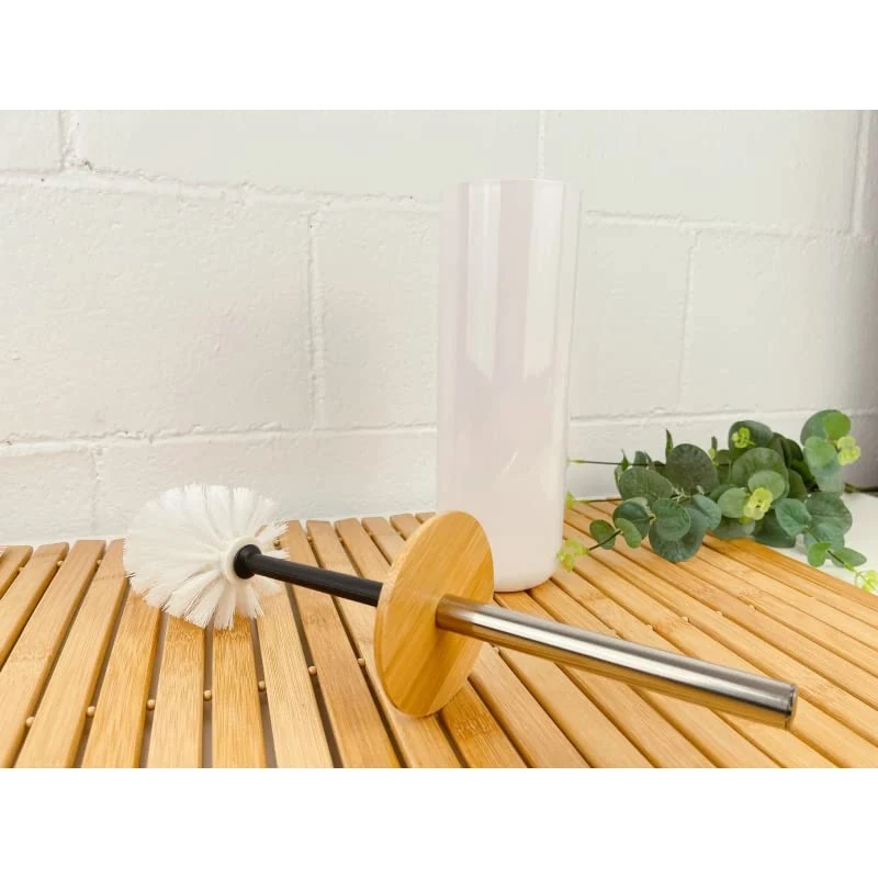 Set Accesorios Baño de Bambú Estilo nordico Blanco Escobillero damdamgo