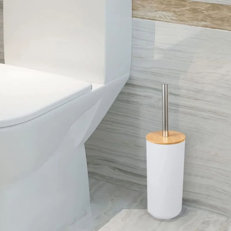 Set Accesorios Baño de Bambú Estilo nordico Blanco Escobillero damdamgo