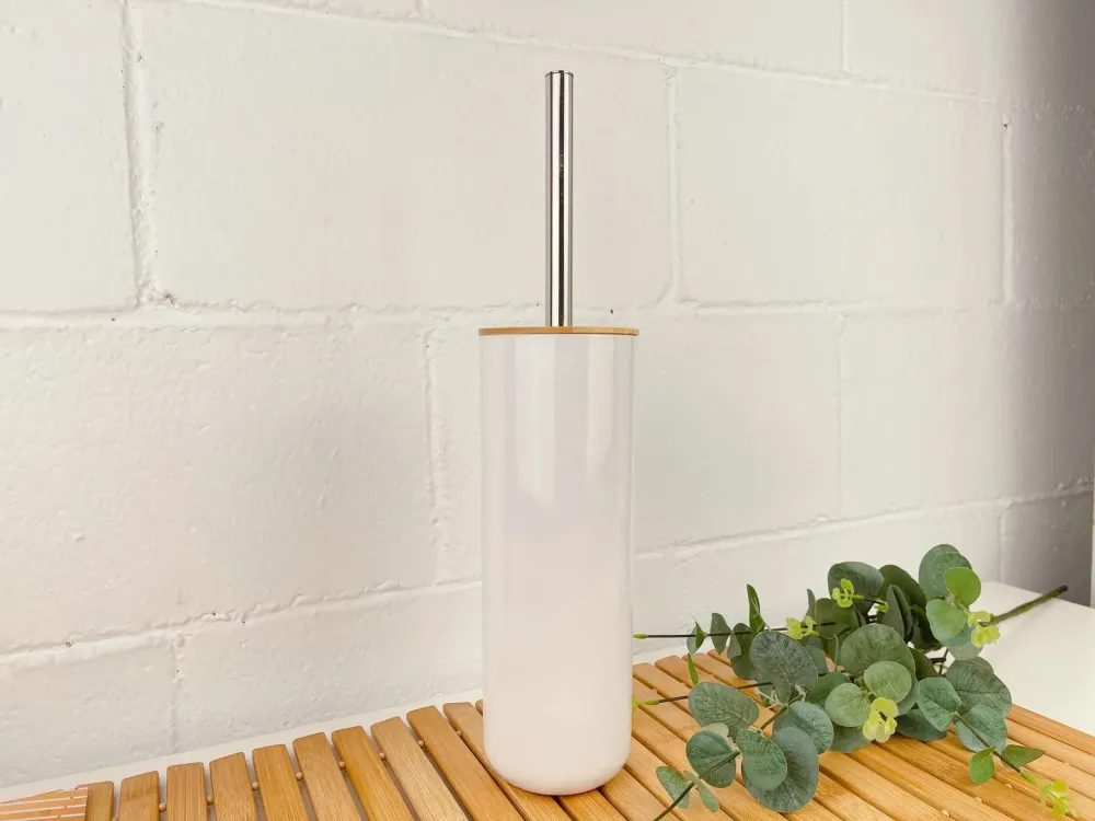 Set Accesorios Baño de Bambú Estilo nordico Blanco Escobillero damdamgo