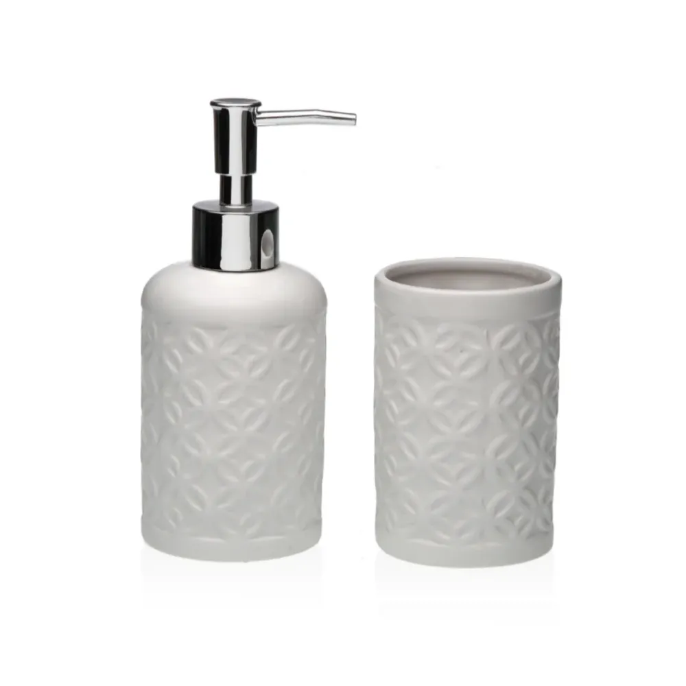Set de Baño, Accesorio de Baño Cerámica, Porta Cepillo y Dispensador de Jabón Negro damdamgo