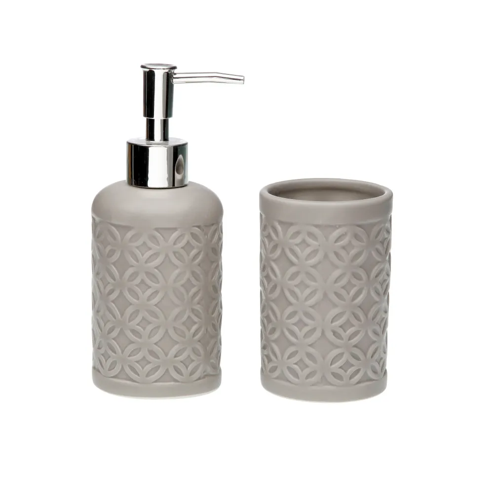 Set de Baño, Accesorio de Baño Cerámica, Porta Cepillo y Dispensador de Jabón Negro damdamgo