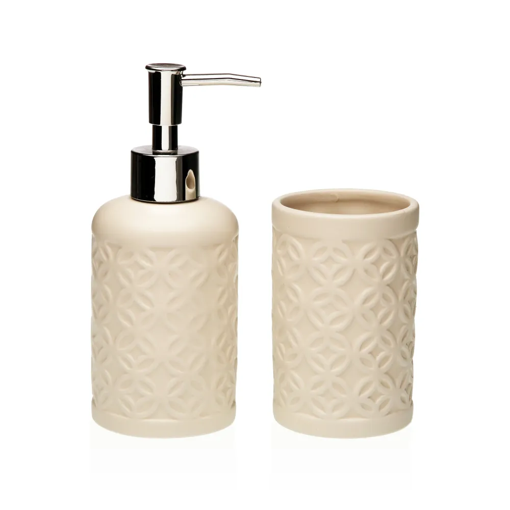 Set de Baño, Accesorio de Baño Cerámica, Porta Cepillo y Dispensador de Jabón Negro damdamgo