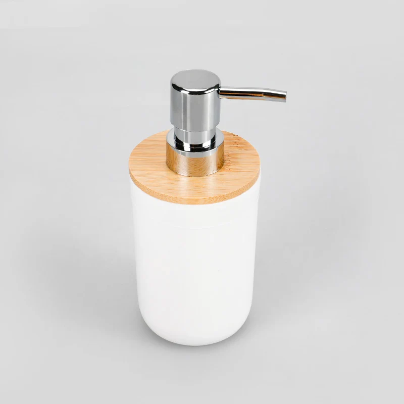 Dispensador blanco con detalle de bambú Decomarket Uruguay