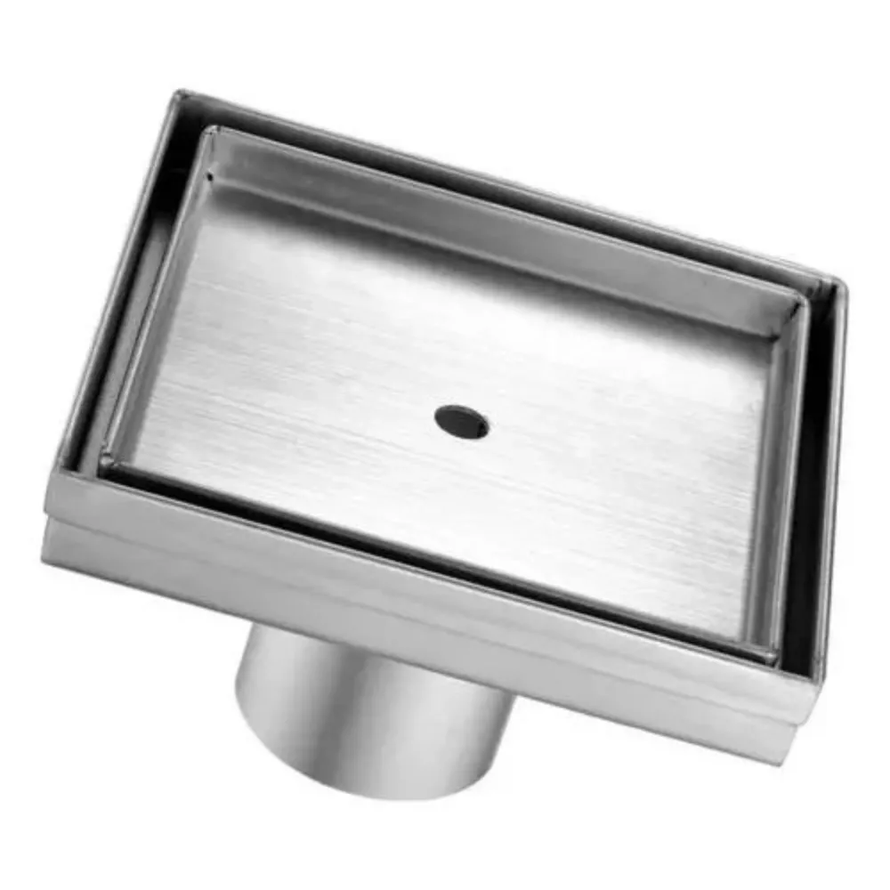 Desagüe para piso cuadrado 15 x 15 cm con doble función para inserción de baldosa en acero inoxidable satinado