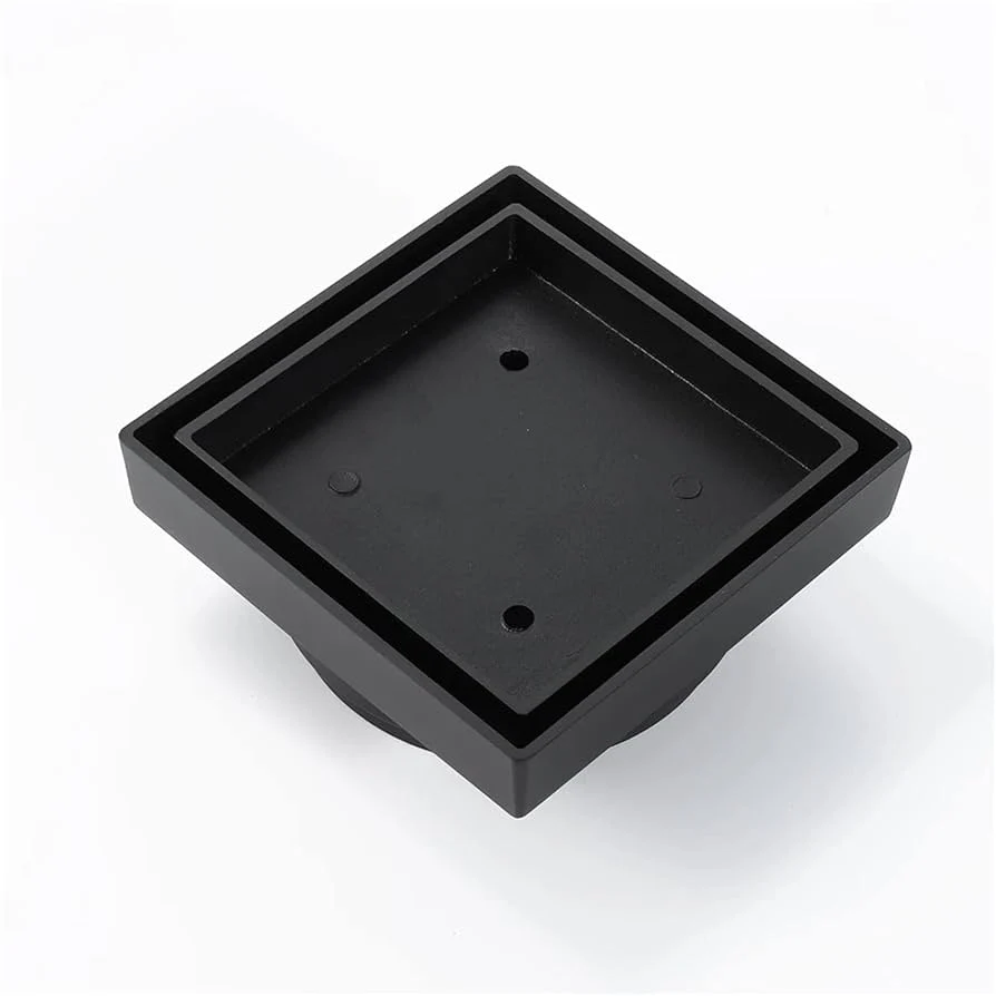 Desagüe para piso cuadrado 10 x 10 cm con doble función para inserción de baldosa en acero inoxidable negro