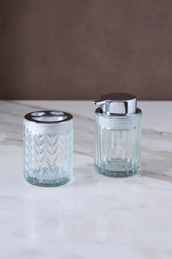 DISPENSER DE JABON & PORTACEPILLO SMILE SILVER