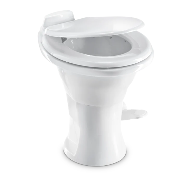 Inodoro Dometic Serie 310 para vehículos recreativos – Blanco, descarga con pedal, descarga Vortex de 360° 302310081