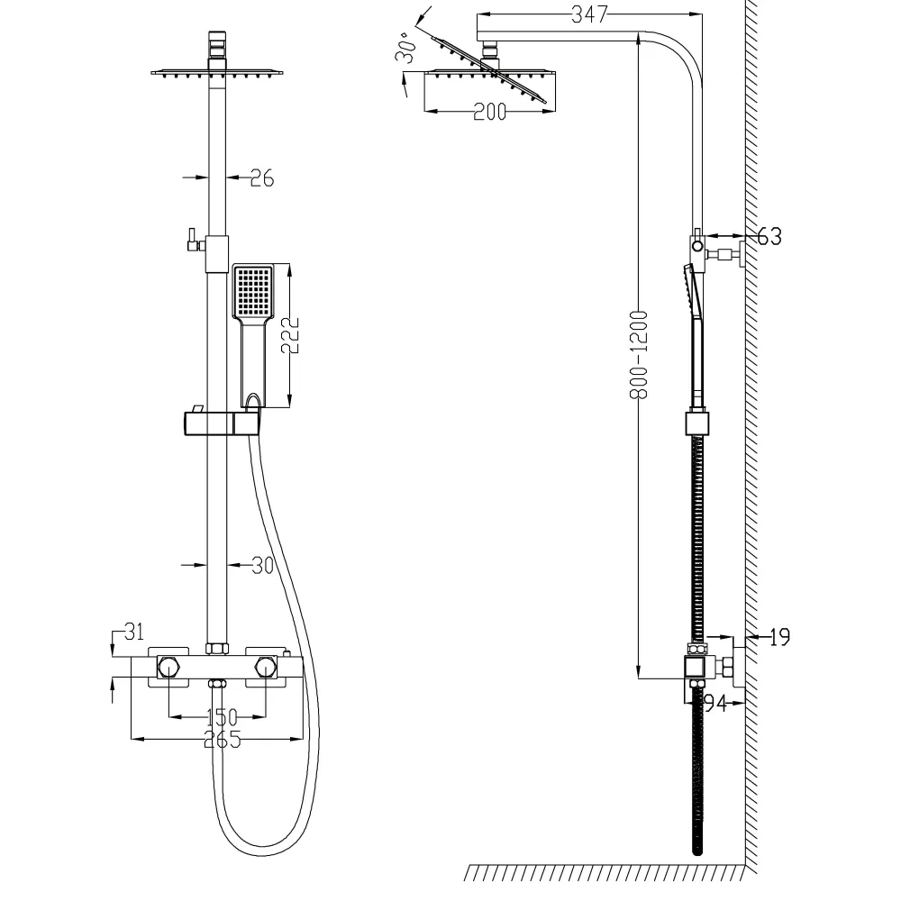 Columna Ducha Termostática 80-120cm en Cromo Ajustable Flexible Ángulo de Alcachofa Superior, Ducha Lluvia para Baño Ducha...