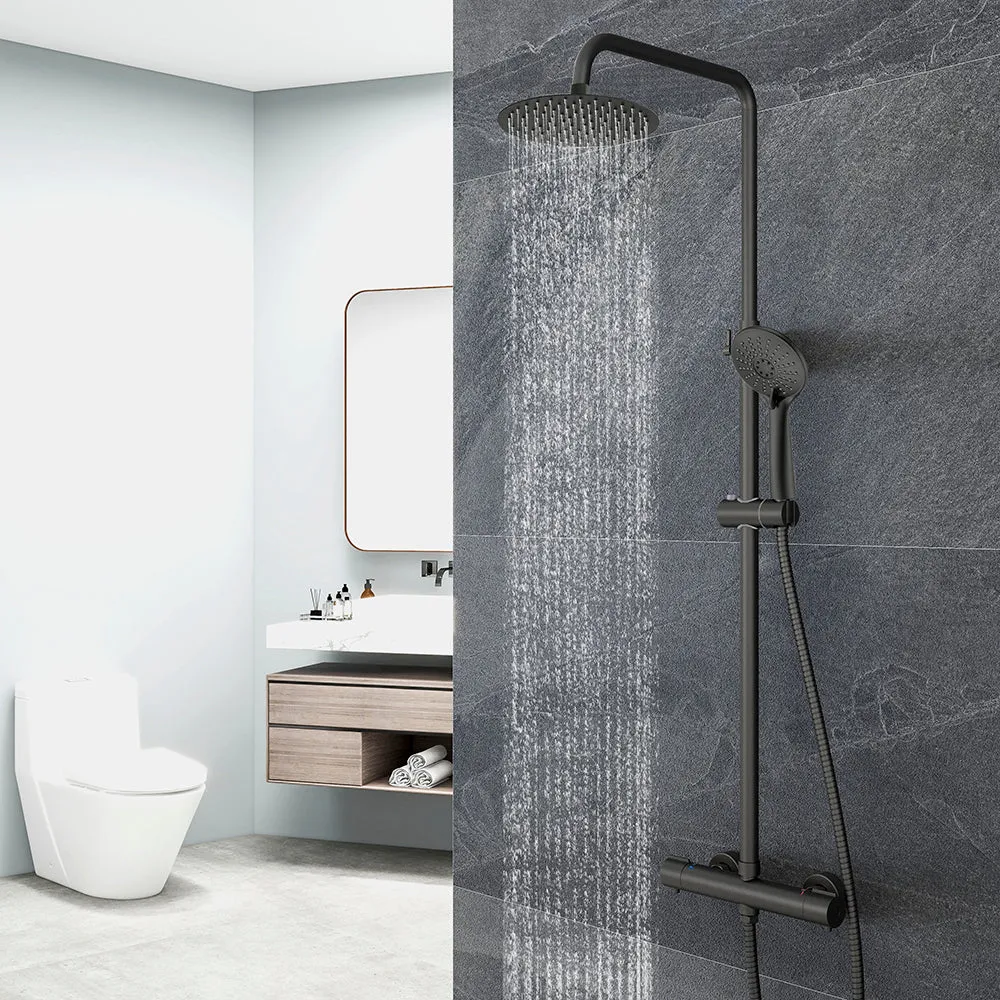 Columna de Ducha Termostática con Alcachofa Redonda Grande 10 pulgadas y Radiador de Mano de Chorro Negro Mate para Baño d...