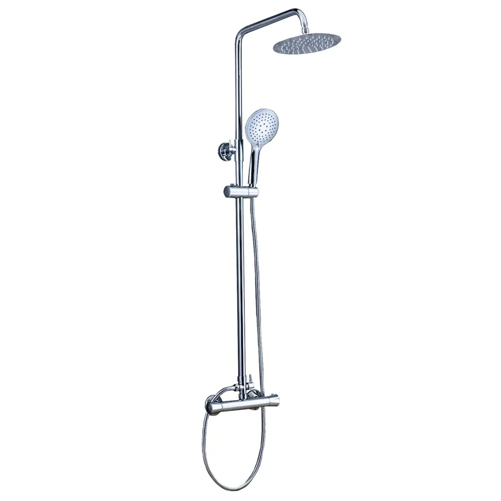Columna de Ducha termostática, Cromado redondo, Plata brillante, Barra ajustable en altura, Cabezal de ducha y Teleducha d...