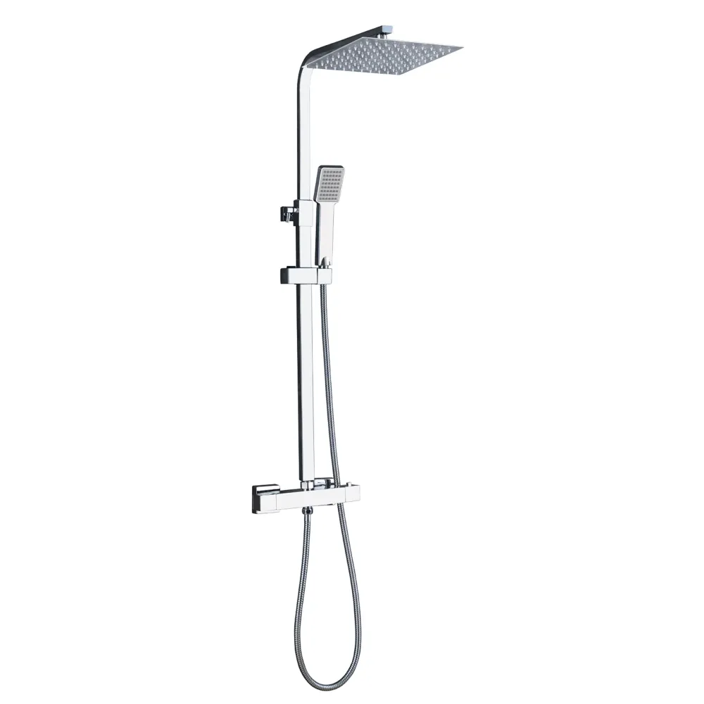 Columna Ducha Termostática en Cromo Regulable Rociador 80-120cm Superior y Alcachofa de Mano Cuadrados, Ducha Lluvia Ducha...